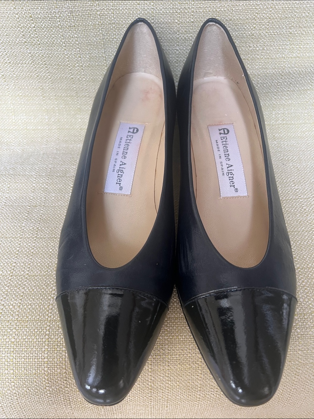 Etienne Aigner Ann Marie Navy Pumps with Patent Cap Toe 6.5